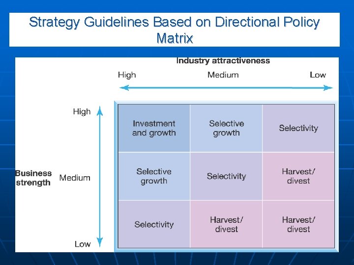 Strategy Guidelines Based on Directional Policy Matrix 