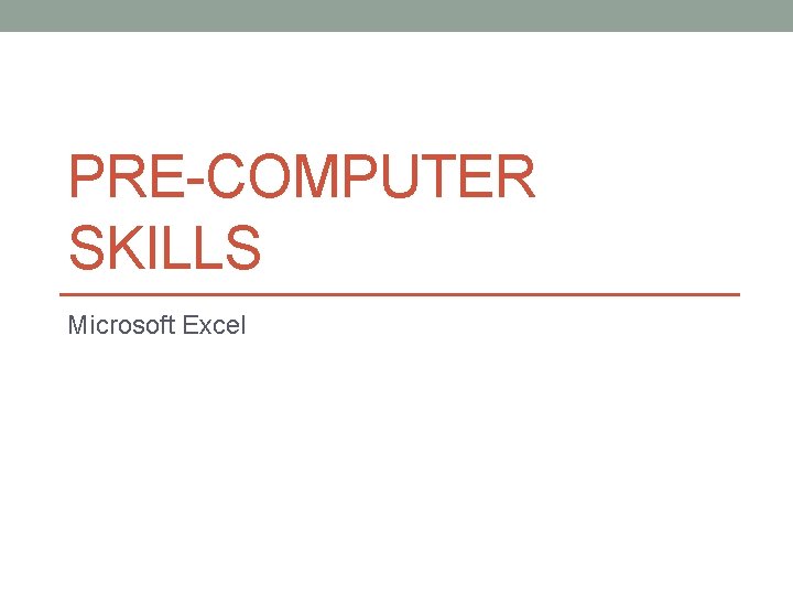 PRE-COMPUTER SKILLS Microsoft Excel 