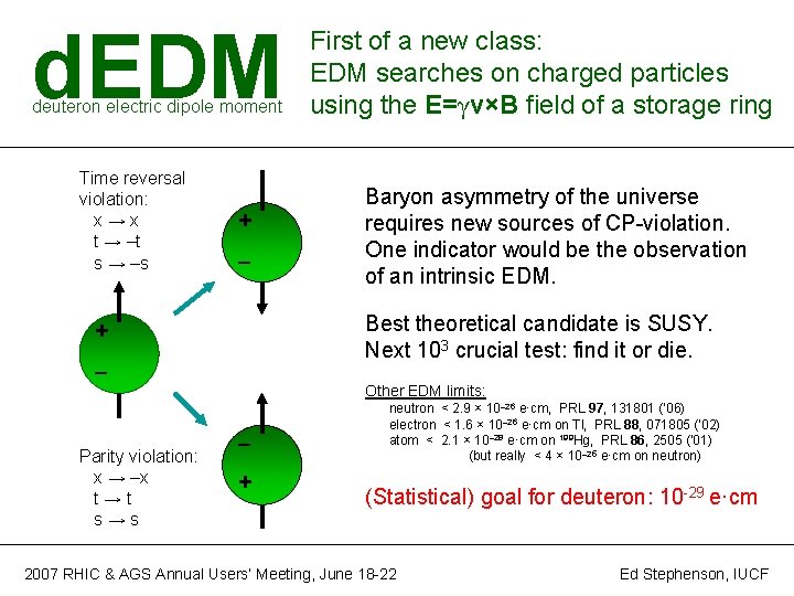 d. EDM deuteron electric dipole moment Time reversal violation: x→x t → –t s