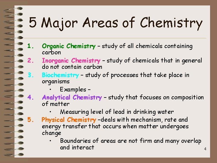 5 Major Areas of Chemistry 1. 2. 3. 4. 5. Organic Chemistry – study 5 Major Areas of Chemistry 1. 2. 3. 4. 5. Organic Chemistry – study