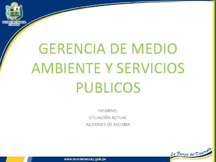 GERENCIA DE MEDIO AMBIENTE Y SERVICIOS PUBLICOS INFORME: SITUACIÓN ACTUAL ACCIONES DE MEJORA 
