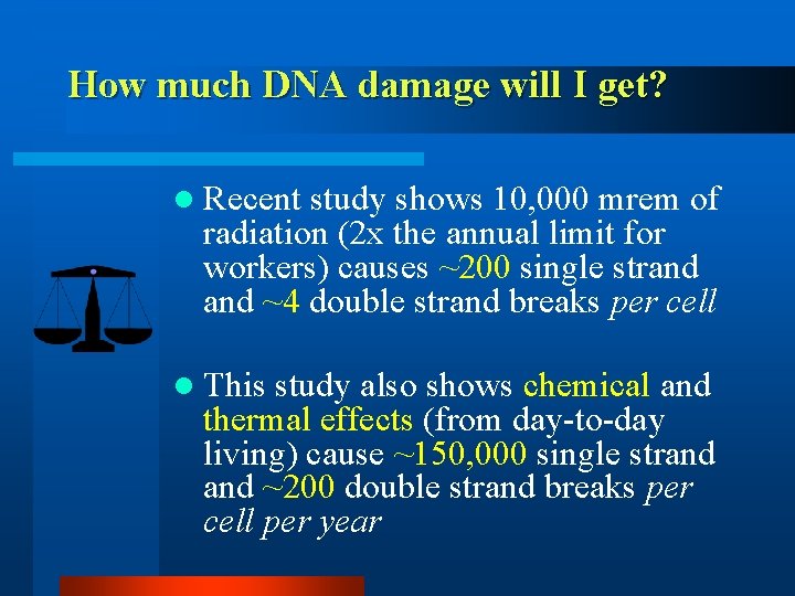 How much DNA damage will I get? l Recent study shows 10, 000 mrem