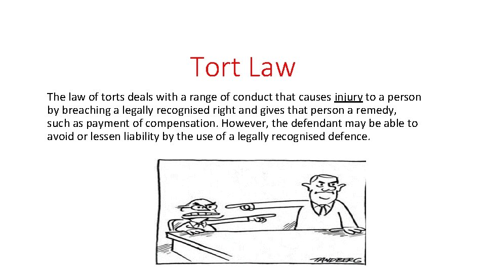 Tort Law The law of torts deals with a range of conduct that causes