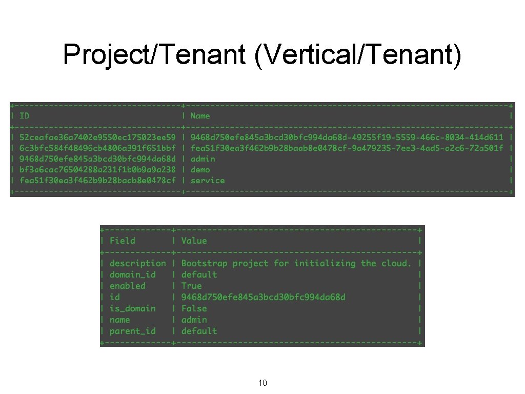 Project/Tenant (Vertical/Tenant) 10 