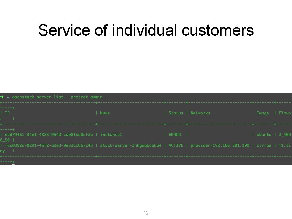 Service of individual customers 12 