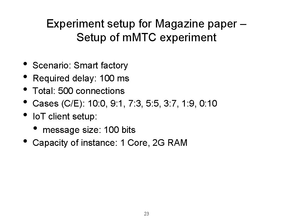 Experiment setup for Magazine paper – Setup of m. MTC experiment • • •