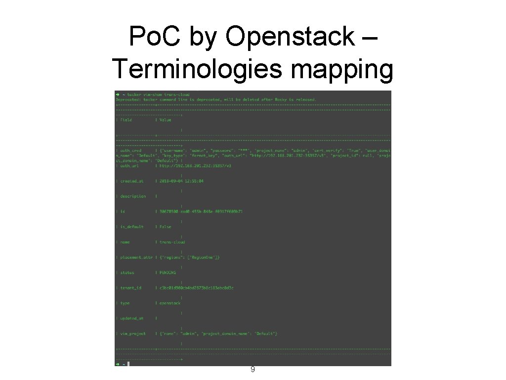 Po. C by Openstack – Terminologies mapping 9 
