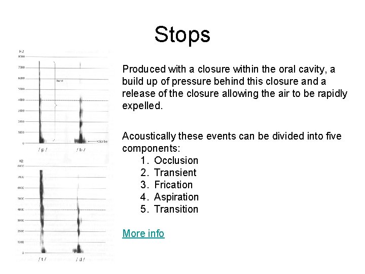 Stops Produced with a closure within the oral cavity, a build up of pressure