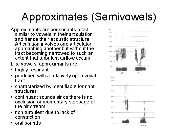 Approximates (Semivowels) Approximants are consonants most similar to vowels in their articulation and hence