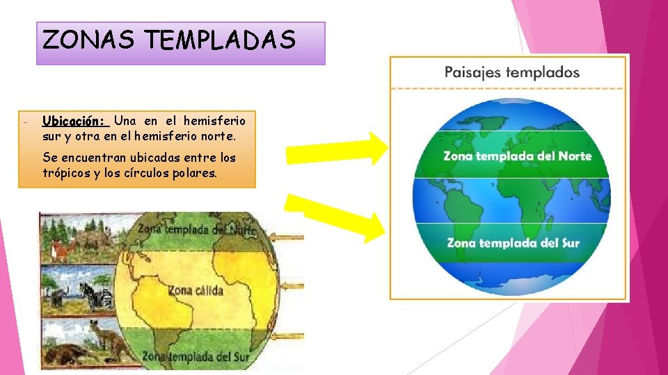 ZONAS TEMPLADAS - Ubicación: Una en el hemisferio sur y otra en el hemisferio