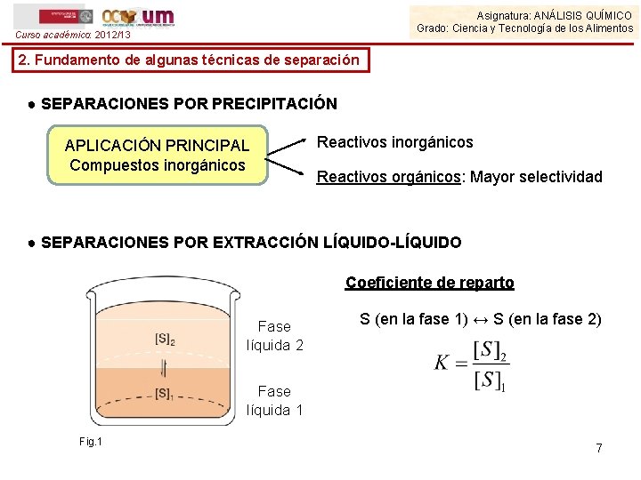 Asignatura: ANÁLISIS QUÍMICO Grado: Ciencia y Tecnología de los Alimentos Curso académico: 2012/13 2.