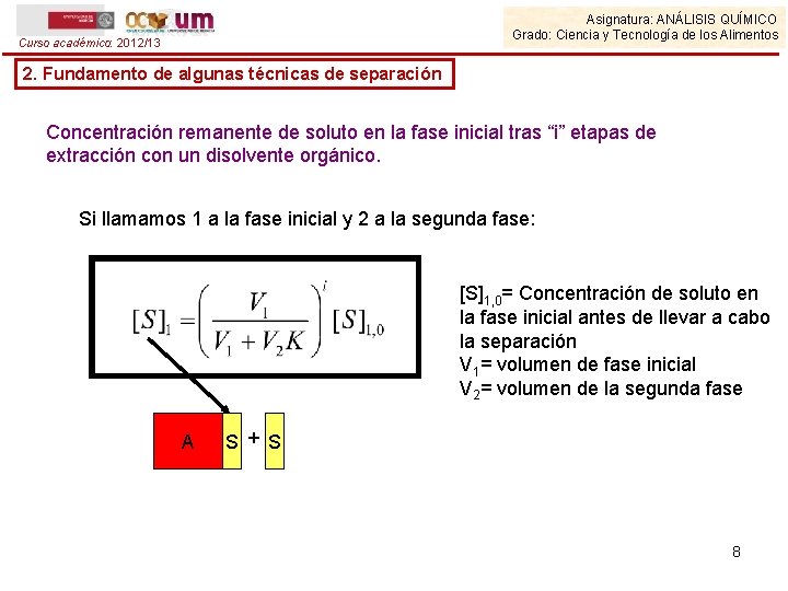 Asignatura: ANÁLISIS QUÍMICO Grado: Ciencia y Tecnología de los Alimentos Curso académico: 2012/13 2.