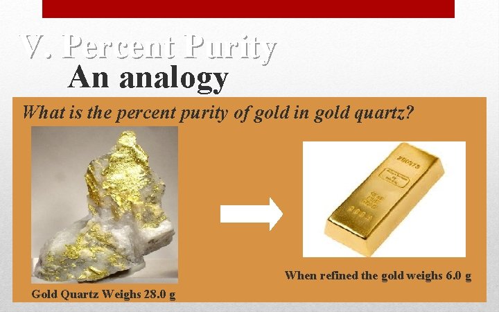 V. Percent Purity An analogy What is the percent purity of gold in gold V. Percent Purity An analogy What is the percent purity of gold in gold