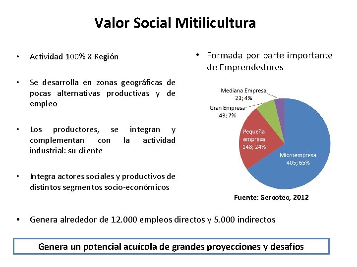 Valor Social Mitilicultura • Actividad 100% X Región • Se desarrolla en zonas geográficas