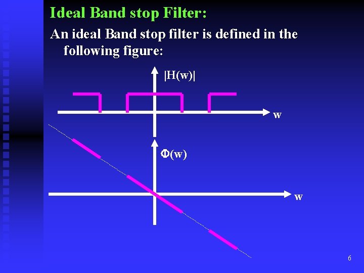 Ideal Band stop Filter: An ideal Band stop filter is defined in the following