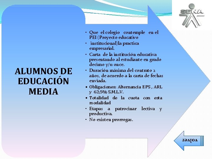 volver ALUMNOS DE EDUCACIÓN MEDIA • Que el colegio contemple en el PEI (Proyecto