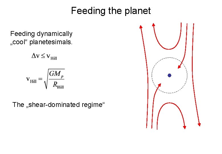 Feeding the planet Feeding dynamically „cool“ planetesimals. The „shear-dominated regime“ 