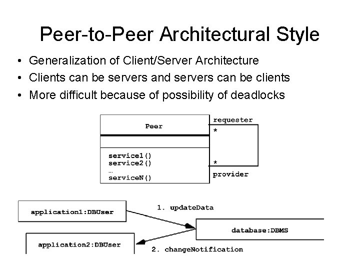 Peer-to-Peer Architectural Style • Generalization of Client/Server Architecture • Clients can be servers and