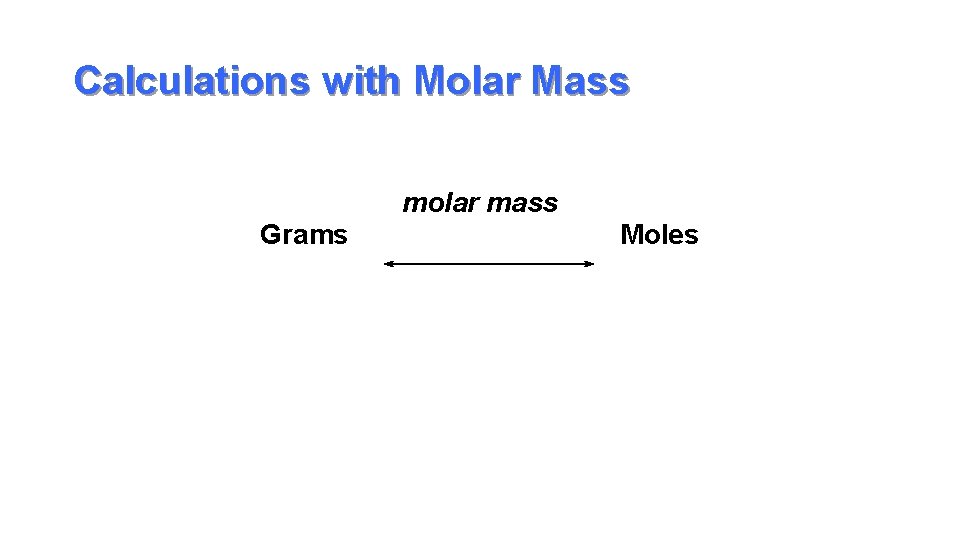 Calculations with Molar Mass molar mass Grams Moles 