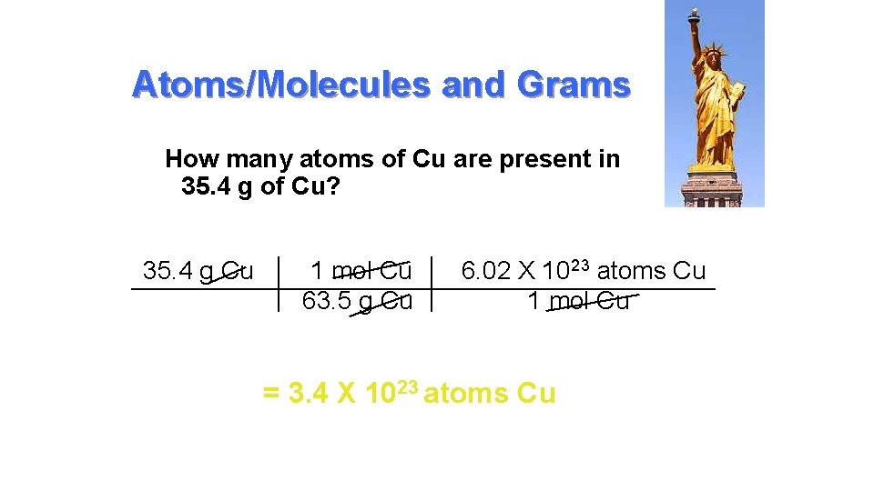 Atoms/Molecules and Grams How many atoms of Cu are present in 35. 4 g