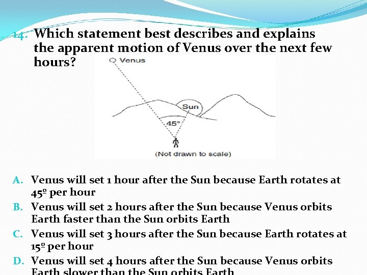 14. Which statement best describes and explains the apparent motion of Venus over the