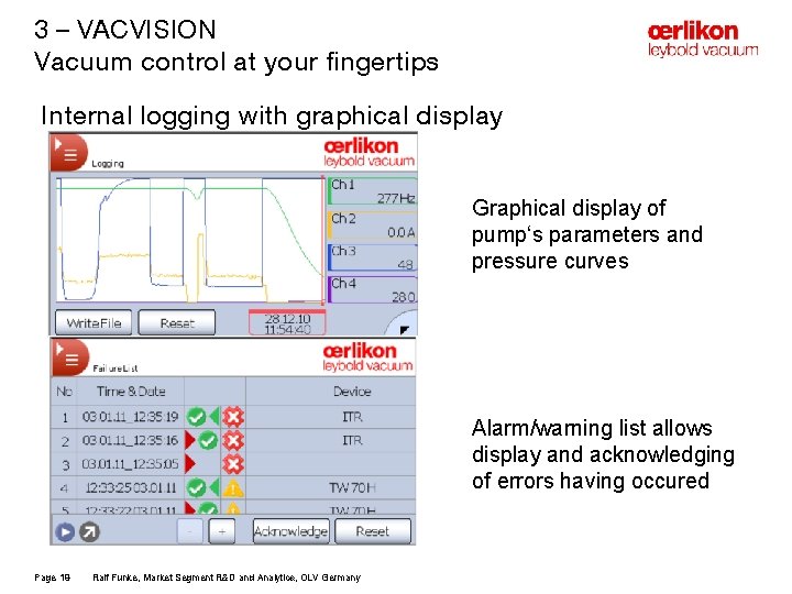 3 – VACVISION Vacuum control at your fingertips Internal logging with graphical display Graphical