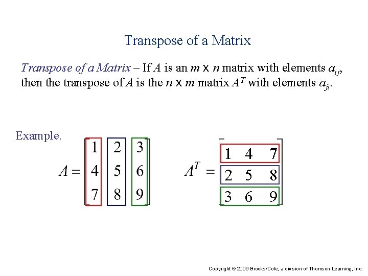 Transpose of a Matrix – If A is an m x n matrix with