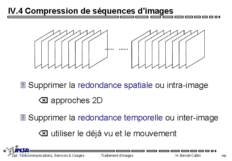 IV. 4 Compression de séquences d'images 3 Supprimer la redondance spatiale ou intra-image approches