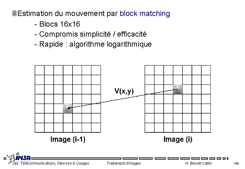 3 Estimation du mouvement par block matching - Blocs 16 x 16 - Compromis