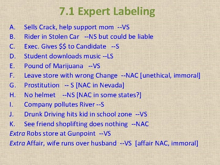 7. 1 Expert Labeling A. Sells Crack, help support mom --VS B. Rider in 7. 1 Expert Labeling A. Sells Crack, help support mom --VS B. Rider in