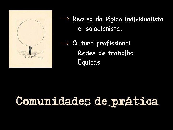 → Recusa da lógica individualista e isolacionista. → Cultura profissional Redes de trabalho Equipas