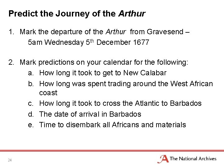 Predict the Journey of the Arthur 1. Mark the departure of the Arthur from