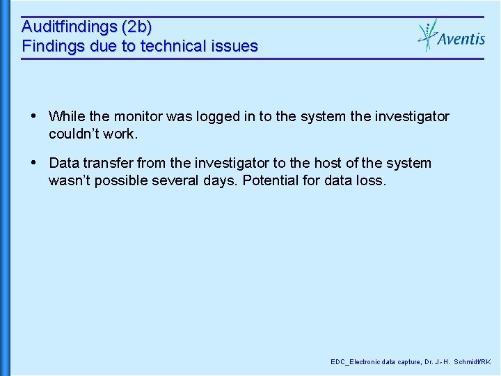 Auditfindings (2 b) Findings due to technical issues While the monitor was logged in