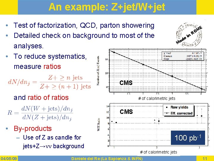 An example: Z+jet/W+jet • Test of factorization, QCD, parton showering • Detailed check on