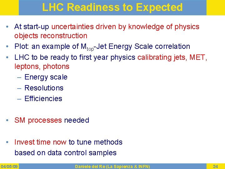 LHC Readiness to Expected • At start-up uncertainties driven by knowledge of physics objects