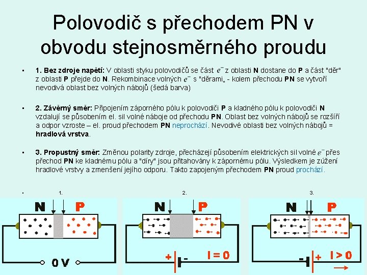 Polovodič s přechodem PN v obvodu stejnosměrného proudu • 1. Bez zdroje napětí: V