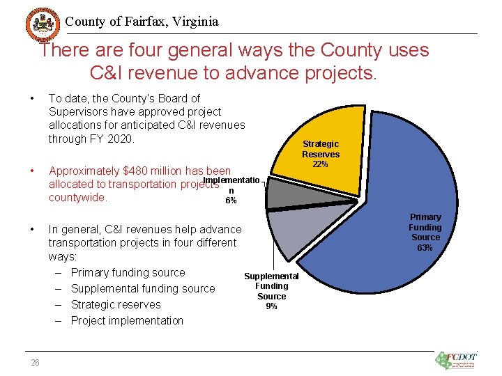 County of Fairfax, Virginia There are four general ways the County uses C&I revenue