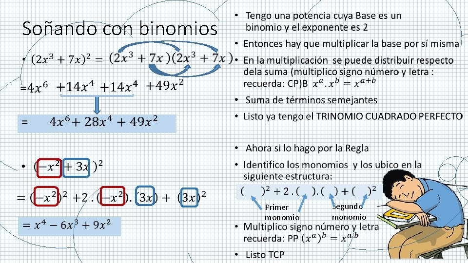 Soñando con binomios • Primer monomio Segundo monomio Soñando con binomios • Primer monomio Segundo monomio