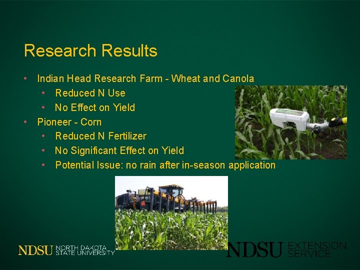 Research Results • Indian Head Research Farm - Wheat and Canola • Reduced N