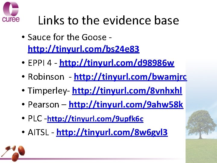 Links to the evidence base • Sauce for the Goose http: //tinyurl. com/bs 24