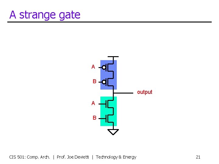A strange gate A B output A B CIS 501: Comp. Arch. | Prof.