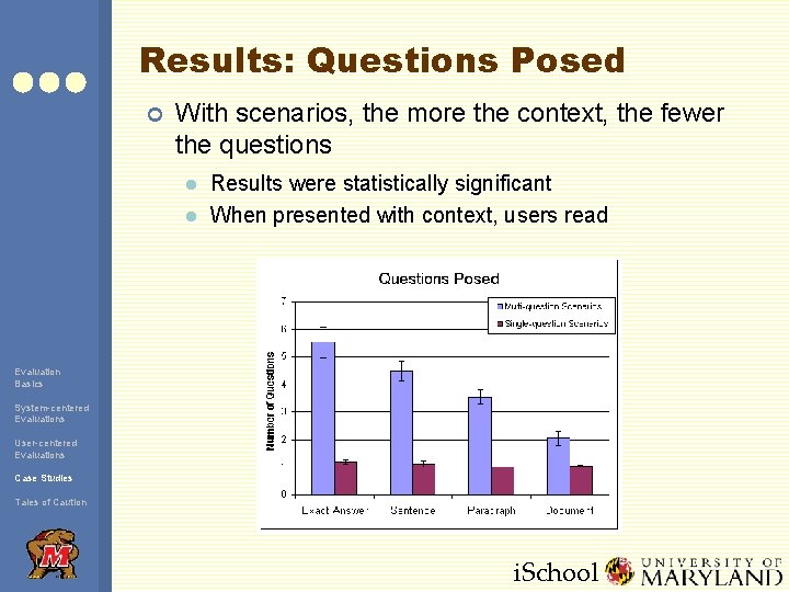 Results: Questions Posed ¢ With scenarios, the more the context, the fewer the questions