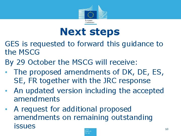 Next steps GES is requested to forward this guidance to the MSCG By 29