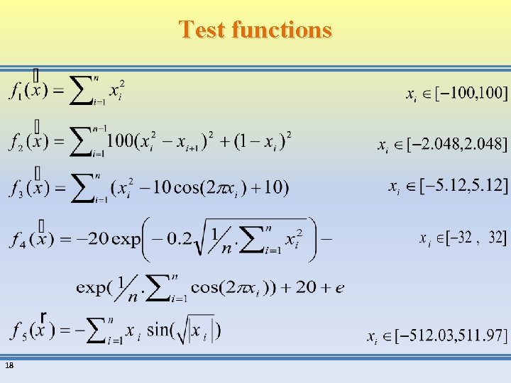 Test functions 18 