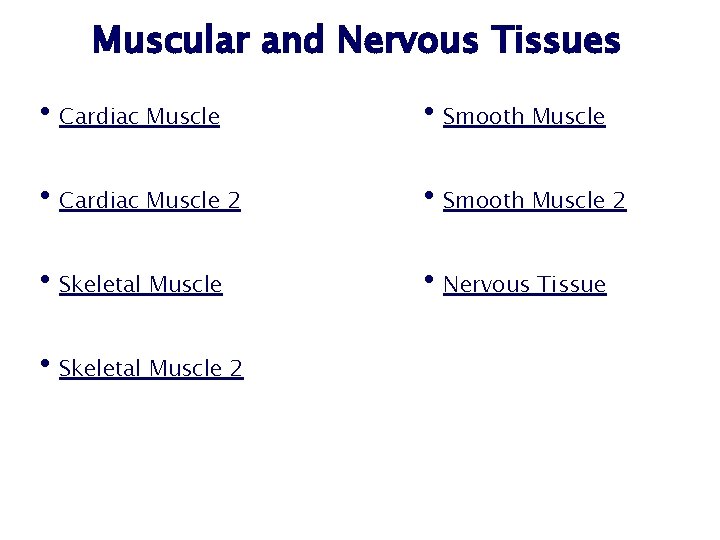 Muscular and Nervous Tissues • Cardiac Muscle • Smooth Muscle • Cardiac Muscle 2