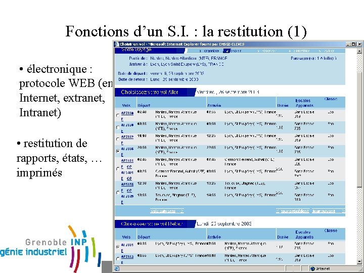 Fonctions d’un S. I. : la restitution (1) • électronique : protocole WEB (en