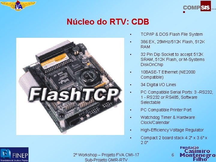 Núcleo do RTV: CDB • TCP/IP & DOS Flash File System • 386 EX,