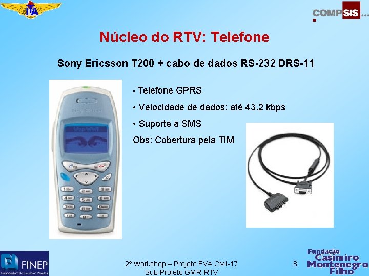 Núcleo do RTV: Telefone Sony Ericsson T 200 + cabo de dados RS-232 DRS-11