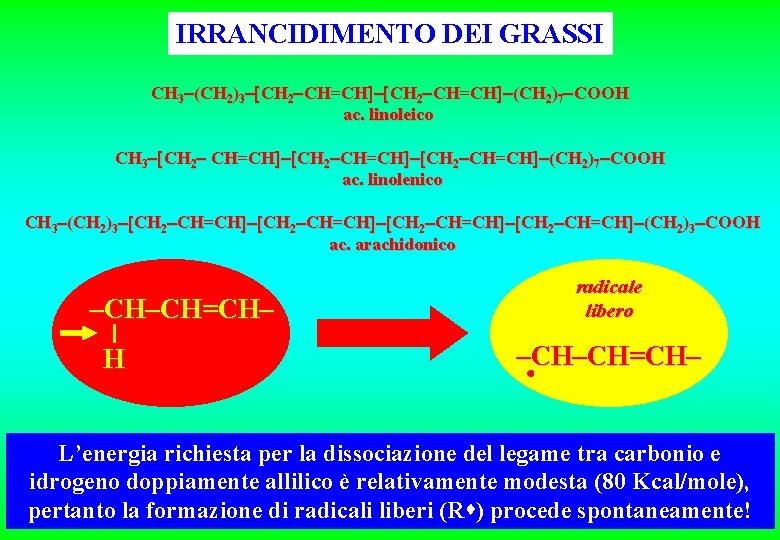 IRRANCIDIMENTO DEI GRASSI CH 3 (CH 2)3 CH 2 CH=CH (CH 2)7 COOH ac.