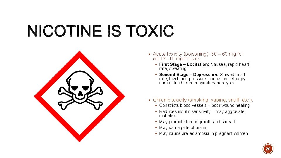 § Acute toxicity (poisoning): 30 – 60 mg for adults, 10 mg for kids